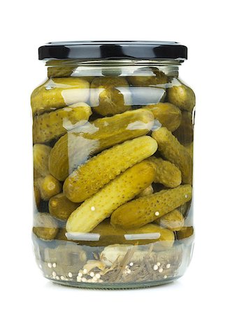 pickling gherkin - Pickles in glass jar. Isolated on white background Stock Photo - Budget Royalty-Free & Subscription, Code: 400-07172267