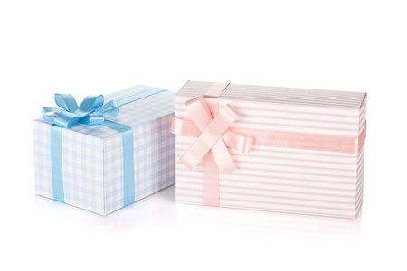 simsearch:400-04805110,k - Two gift boxes with ribbon and bow. Isolated on white background Stock Photo - Budget Royalty-Free & Subscription, Code: 400-07172475