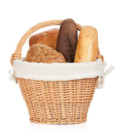 Picnic basket with various bread. Isolated on white background Stock Photo - Budget Royalty-Free & Subscription, Code: 400-07172528