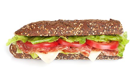 simsearch:400-04054021,k - Fresh sandwich with meat and vegetables. Isolated on white background Photographie de stock - Aubaine LD & Abonnement, Code: 400-07172589