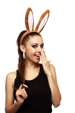 simsearch:400-06557487,k - Attractive woman with bunny ears over white. Stock Photo - Budget Royalty-Free & Subscription, Code: 400-07172983