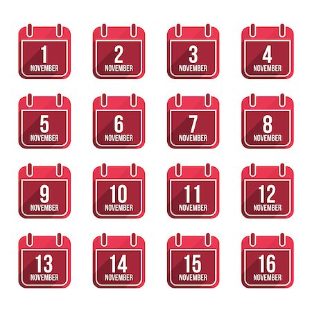 simsearch:400-07266650,k - November vector flat calendar icons with long shadow. Calendar Days Of Year Set 3 Photographie de stock - Aubaine LD & Abonnement, Code: 400-07173193