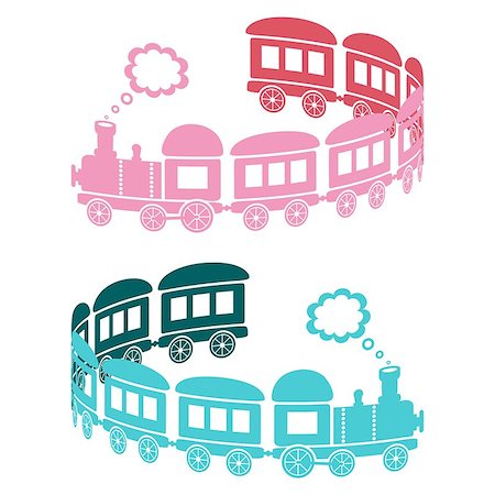 simsearch:400-05338234,k - Couple of pink and blue trains on a white background - curl shaped Fotografie stock - Microstock e Abbonamento, Codice: 400-07173241