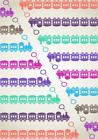 simsearch:400-06100704,k - Cute colored trains with different numbers of carriages Fotografie stock - Microstock e Abbonamento, Codice: 400-07173243