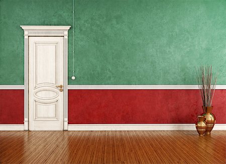 Vintage green and red room with closed classic door-rendering Stock Photo - Budget Royalty-Free & Subscription, Code: 400-07173397