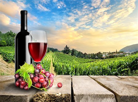 Wine with grape on a background of vineyard Foto de stock - Super Valor sin royalties y Suscripción, Código: 400-07173428