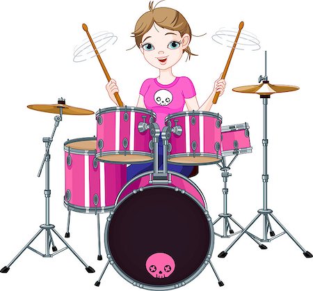 Teenager girl playing drums Stock Photo - Budget Royalty-Free & Subscription, Code: 400-07173660