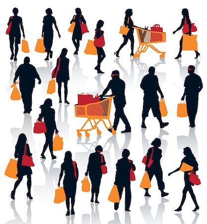 simsearch:400-07924838,k - Set of people silhouettes. Happy shopping people holding bags with products. EPS 10. Foto de stock - Super Valor sin royalties y Suscripción, Código: 400-07173728