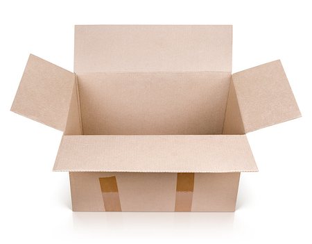 simsearch:400-06205380,k - Open empty brown cardboard box isolated on white with clipping path Foto de stock - Super Valor sin royalties y Suscripción, Código: 400-07173848