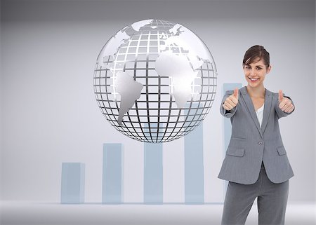 simsearch:400-07258232,k - Composite image of smiling businesswoman giving thumbs up Foto de stock - Super Valor sin royalties y Suscripción, Código: 400-07184000