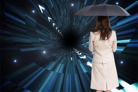 simsearch:400-07189305,k - Composite image of rear view of classy businesswoman holding umbrella Stock Photo - Budget Royalty-Free & Subscription, Code: 400-07184109