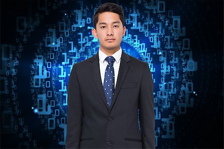 simsearch:400-07189305,k - Composite image of asian businessman against shiny spiral of binary code Stock Photo - Budget Royalty-Free & Subscription, Code: 400-07184551