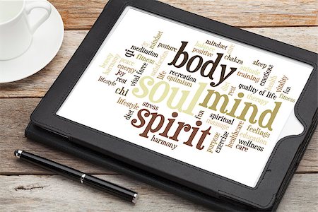 simsearch:400-07179122,k - mind, body, spirit and soul - word cloud on a  digital tablet Stock Photo - Budget Royalty-Free & Subscription, Code: 400-07184759