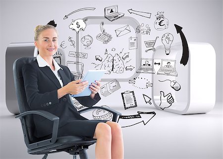 Composite image of blonde businesswoman sitting on swivel chair with tablet Stock Photo - Budget Royalty-Free & Subscription, Code: 400-07185683