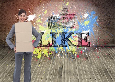 Composite image of smiling businesswoman carrying cardboard boxes Stock Photo - Budget Royalty-Free & Subscription, Code: 400-07185724