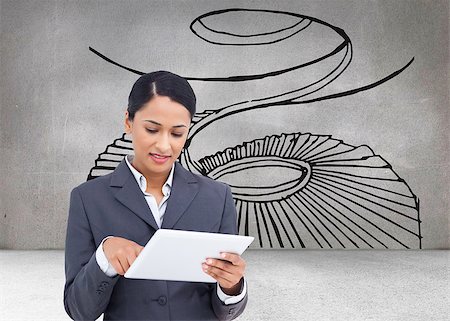 person on winding stairs - Composite image of close up of saleswoman with her touch screen computer Stock Photo - Budget Royalty-Free & Subscription, Code: 400-07185763