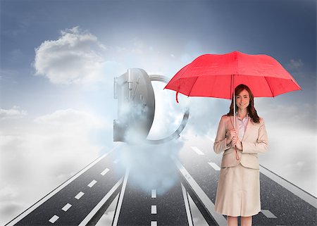 Composite image of attractive businesswoman holding red umbrella Stock Photo - Budget Royalty-Free & Subscription, Code: 400-07185892