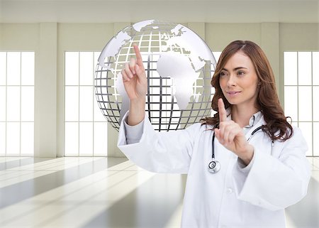 fenêtre sur le monde - Composite image of happy brunette doctor pointing Photographie de stock - Aubaine LD & Abonnement, Code: 400-07185986