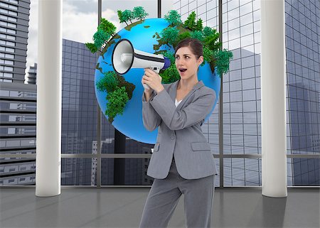 Composite image of businesswoman with loudspeaker Stock Photo - Budget Royalty-Free & Subscription, Code: 400-07186216