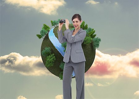 Composite image of businesswoman posing with binoculars Stock Photo - Budget Royalty-Free & Subscription, Code: 400-07186622