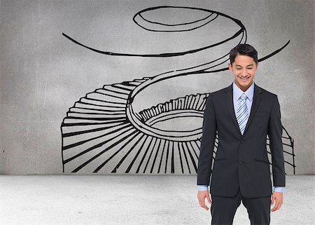 person on winding stairs - Composite image of smiling asian businessman Stock Photo - Budget Royalty-Free & Subscription, Code: 400-07186818