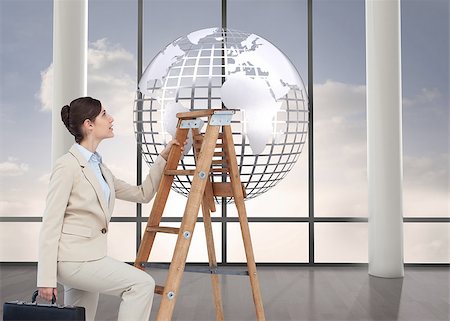 fenêtre sur le monde - Composite image of businesswoman climbing career ladder with briefcase Photographie de stock - Aubaine LD & Abonnement, Code: 400-07186824