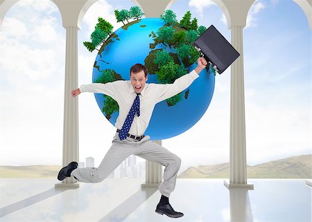 Composite image of cheerful jumping businessman with his suitcase Stock Photo - Budget Royalty-Free & Subscription, Code: 400-07187008