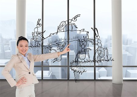 Composite image of smiling asian businesswoman pointing Stock Photo - Budget Royalty-Free & Subscription, Code: 400-07187316
