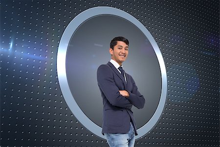 simsearch:400-07345820,k - Composite image of smiling casual businessman with arms crossed Stock Photo - Budget Royalty-Free & Subscription, Code: 400-07187382