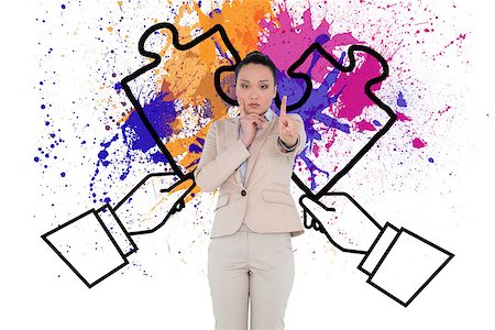 simsearch:400-07227261,k - Composite image of thoughtful asian businesswoman pointing Foto de stock - Super Valor sin royalties y Suscripción, Código: 400-07187721