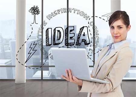 Composite image of confident young businesswoman with laptop Stock Photo - Budget Royalty-Free & Subscription, Code: 400-07187905