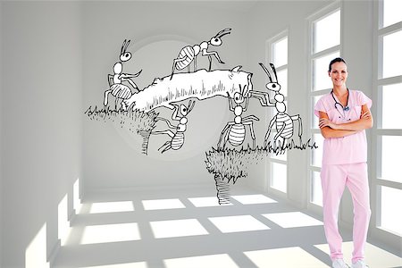Composite image of isolated beautiful nurse standing in front of the camera with folded arms Stock Photo - Budget Royalty-Free & Subscription, Code: 400-07188222