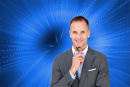 simsearch:400-07225597,k - Composite image of smiling businessman holding glasses Stock Photo - Budget Royalty-Free & Subscription, Code: 400-07188319