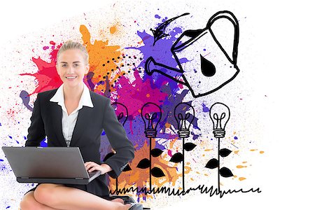 simsearch:400-07227261,k - Composite image of blonde businesswoman using laptop Foto de stock - Super Valor sin royalties y Suscripción, Código: 400-07188881