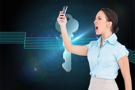 simsearch:400-07227450,k - Composite image of angry classy businesswoman yelling at her smartphone Stock Photo - Budget Royalty-Free & Subscription, Code: 400-07188929