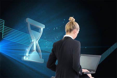 simsearch:400-07188518,k - Composite image of blonde businesswoman using laptop Foto de stock - Royalty-Free Super Valor e Assinatura, Número: 400-07189040