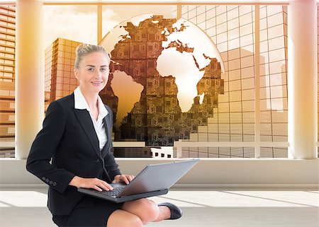 simsearch:400-07188518,k - Composite image of blonde businesswoman using laptop Foto de stock - Royalty-Free Super Valor e Assinatura, Número: 400-07189135