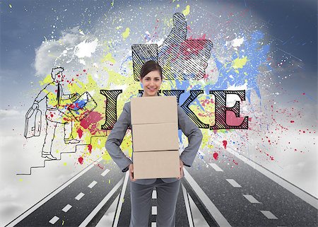 Composite image of smiling businesswoman carrying cardboard boxes Stock Photo - Budget Royalty-Free & Subscription, Code: 400-07189145