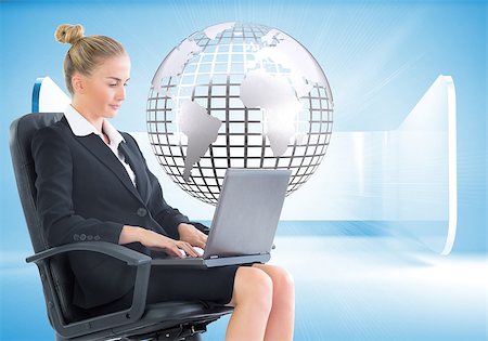 Composite image of blonde businesswoman sitting on swivel chair with laptop Stock Photo - Budget Royalty-Free & Subscription, Code: 400-07189159