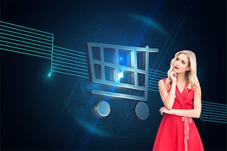 Composite image of thoughtful elegant blonde wearing red dress Stock Photo - Budget Royalty-Free & Subscription, Code: 400-07189173