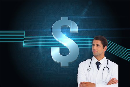 simsearch:400-07345820,k - Composite image of confident doctor with arms crossed looking up Stock Photo - Budget Royalty-Free & Subscription, Code: 400-07189264