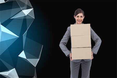 Composite image of smiling businesswoman carrying cardboard boxes Stock Photo - Budget Royalty-Free & Subscription, Code: 400-07189412