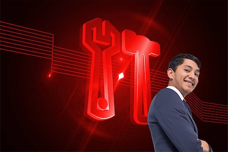 simsearch:400-07345820,k - Composite image of smiling asian businessman with arms crossed Stock Photo - Budget Royalty-Free & Subscription, Code: 400-07189585