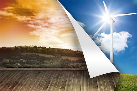 simsearch:400-07220226,k - Sunny landscape on wall over turbine background Stockbilder - Microstock & Abonnement, Bildnummer: 400-07182522