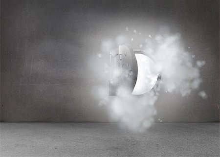 Open safe in dust cloud on grey wall Stock Photo - Budget Royalty-Free & Subscription, Code: 400-07182691