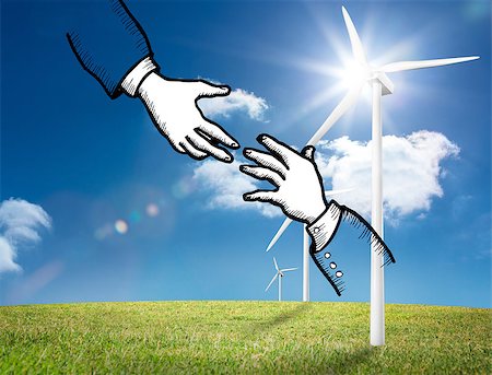 simsearch:400-07220226,k - Two hands graphic on bright countryside with wind turbines Stockbilder - Microstock & Abonnement, Bildnummer: 400-07183226