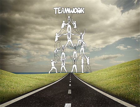 simsearch:400-07258416,k - Teamwork graphic with businessmen on counrtyside Stock Photo - Budget Royalty-Free & Subscription, Code: 400-07183241