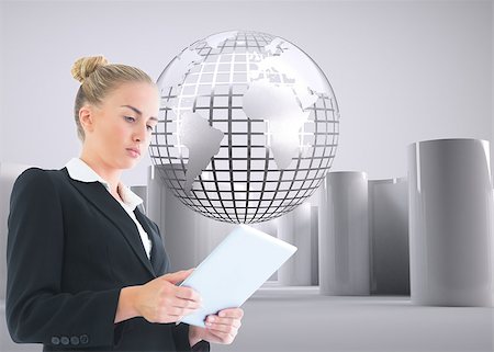 simsearch:400-07258232,k - Composite image of blonde businesswoman holding tablet Foto de stock - Super Valor sin royalties y Suscripción, Código: 400-07183440