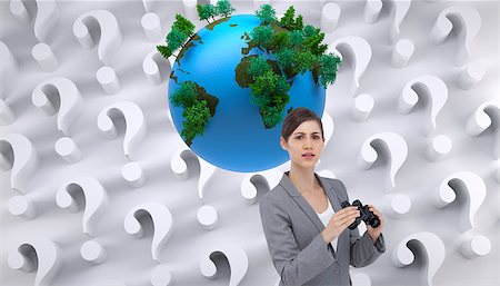simsearch:400-07446820,k - Composite image of curious young businesswoman posing with binoculars Stock Photo - Budget Royalty-Free & Subscription, Code: 400-07183487
