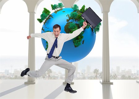 Composite image of cheerful jumping businessman with his suitcase Stock Photo - Budget Royalty-Free & Subscription, Code: 400-07183643